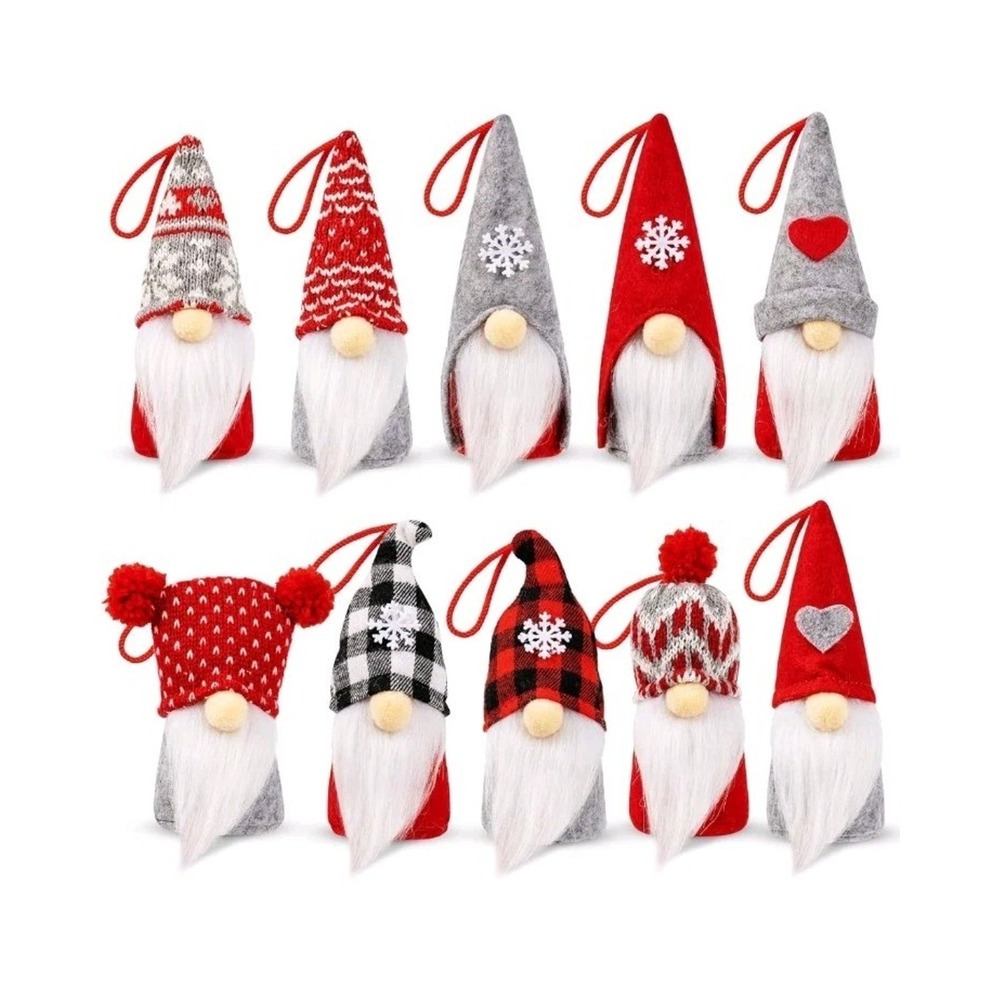 WEMEMORN Swedish Tomte Xmas Gnome Set of 10, Handmade Plush Dolls, Scandinavian